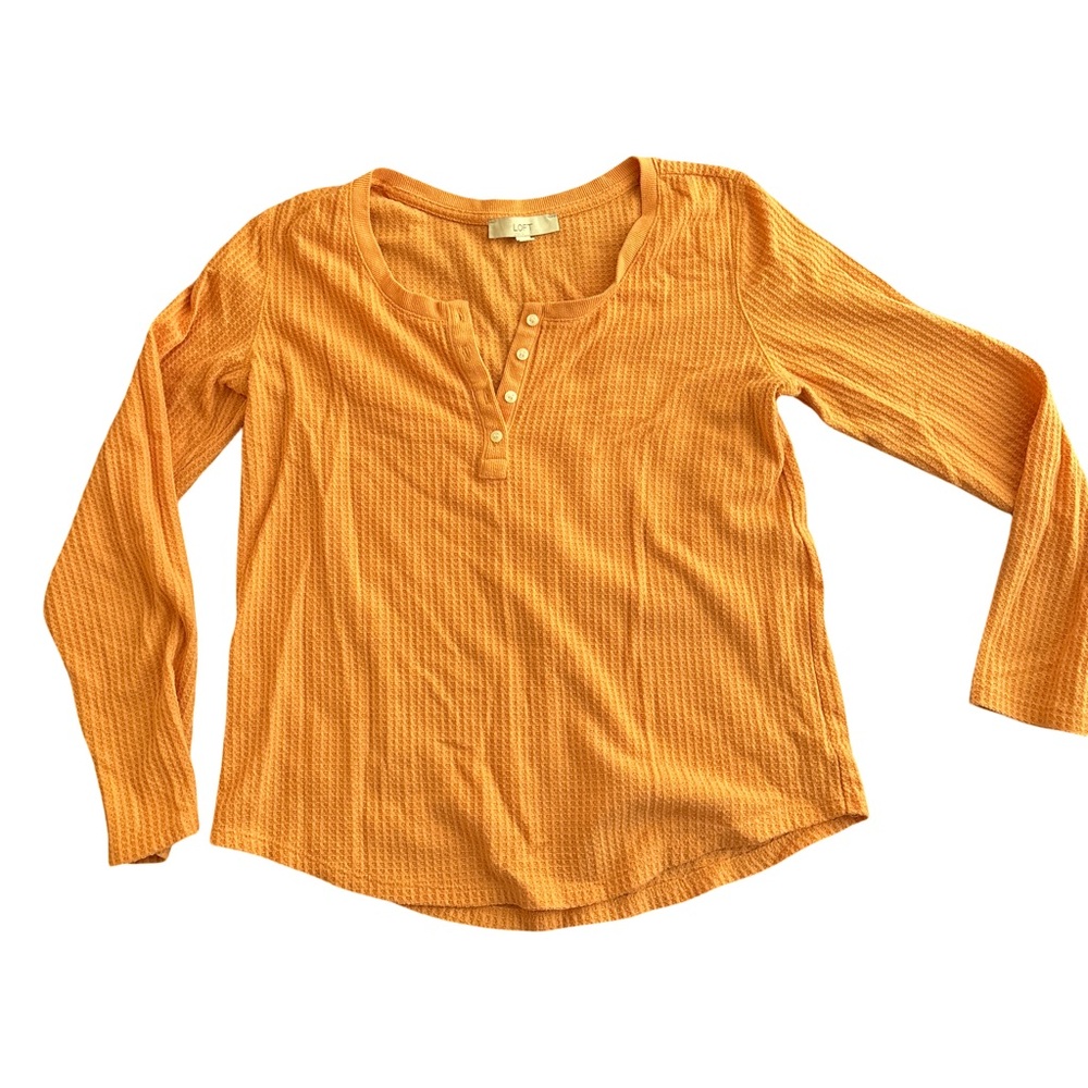 LOFT Long-Sleeve Waffle knit Henley in light Orange sz L